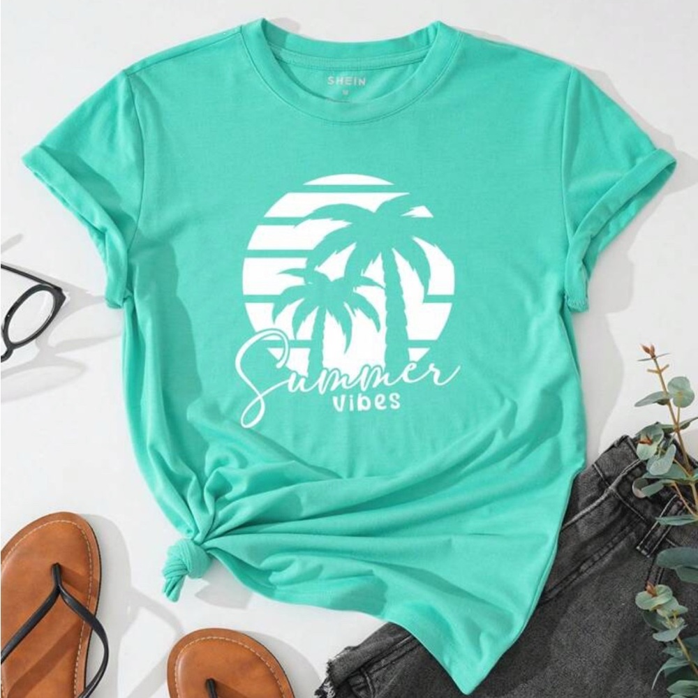 SHEIN Women's Green Summer Vibes T-Shirt